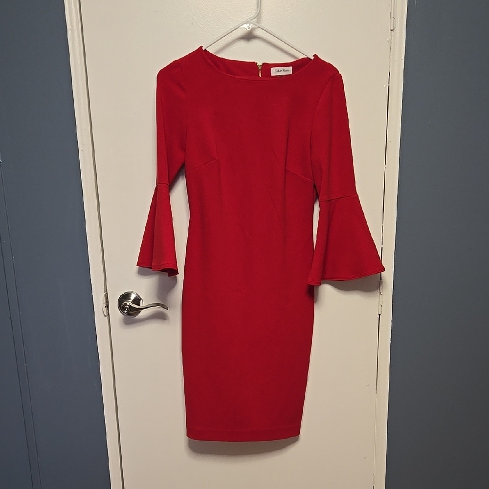 Elegant Red Dress with Flared Sleeves